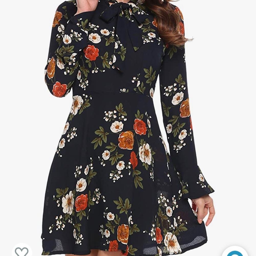 ACEVOG Women's Casual Floral Print Bell Sleeve Fit and Flare Dress